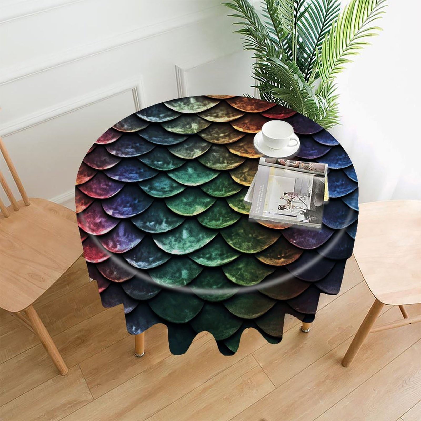 VstaDank Dragon Scale Tablecloth Easy to Clean Polyester Round Table Cover Washable Round Table Cloth Wrinkle-Free Circle Decoration Tablecloth for Kitchen Dining Room 60"