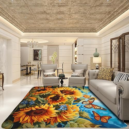 Miniatura 3 de ARRUDA Alfombra de girasol, mariposa en arbusto de girasol, tapete antideslizante para cocina, dormitorio, sala de estar, decoración de habitación