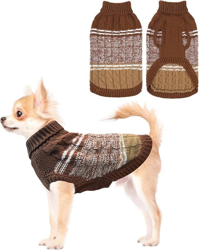 Suéter para Cães Pequenos com Gola Alta em Acrílico e Abertura para Guia Mihachi Bege XS