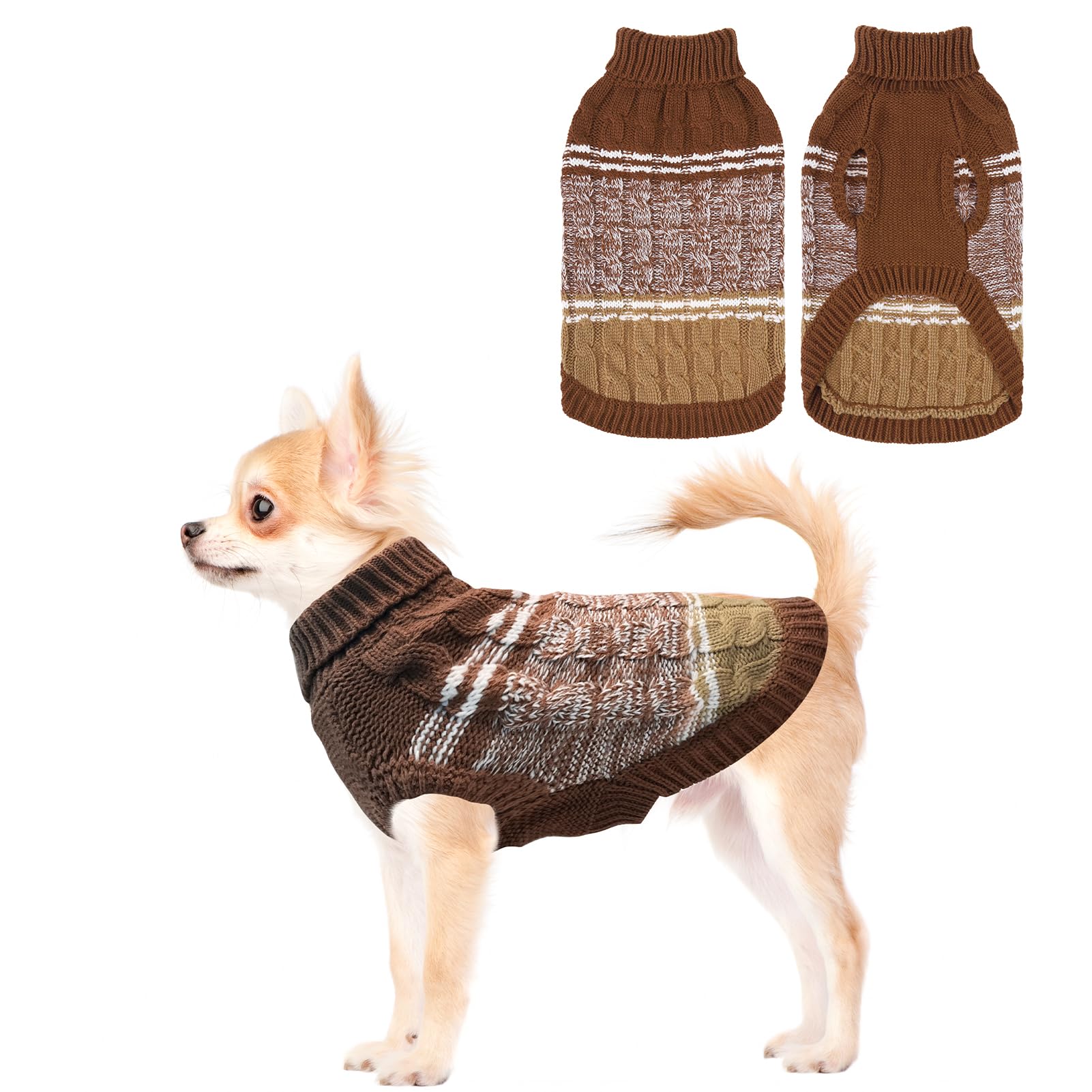 Mihachi Soft Warm Dogs Shirt, Cold Weather Turtleneck Knitted Pullover with Leash Hole for Small Dogs Puppy Cat, Beige XS