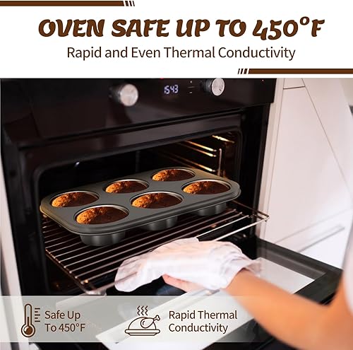 Miniatura 5 de AIVIKI - Juego de moldes para hornear, juegos de utensilios antiadherentes para hornear, sartenes para horno, juego de 6 piezas para hornear,