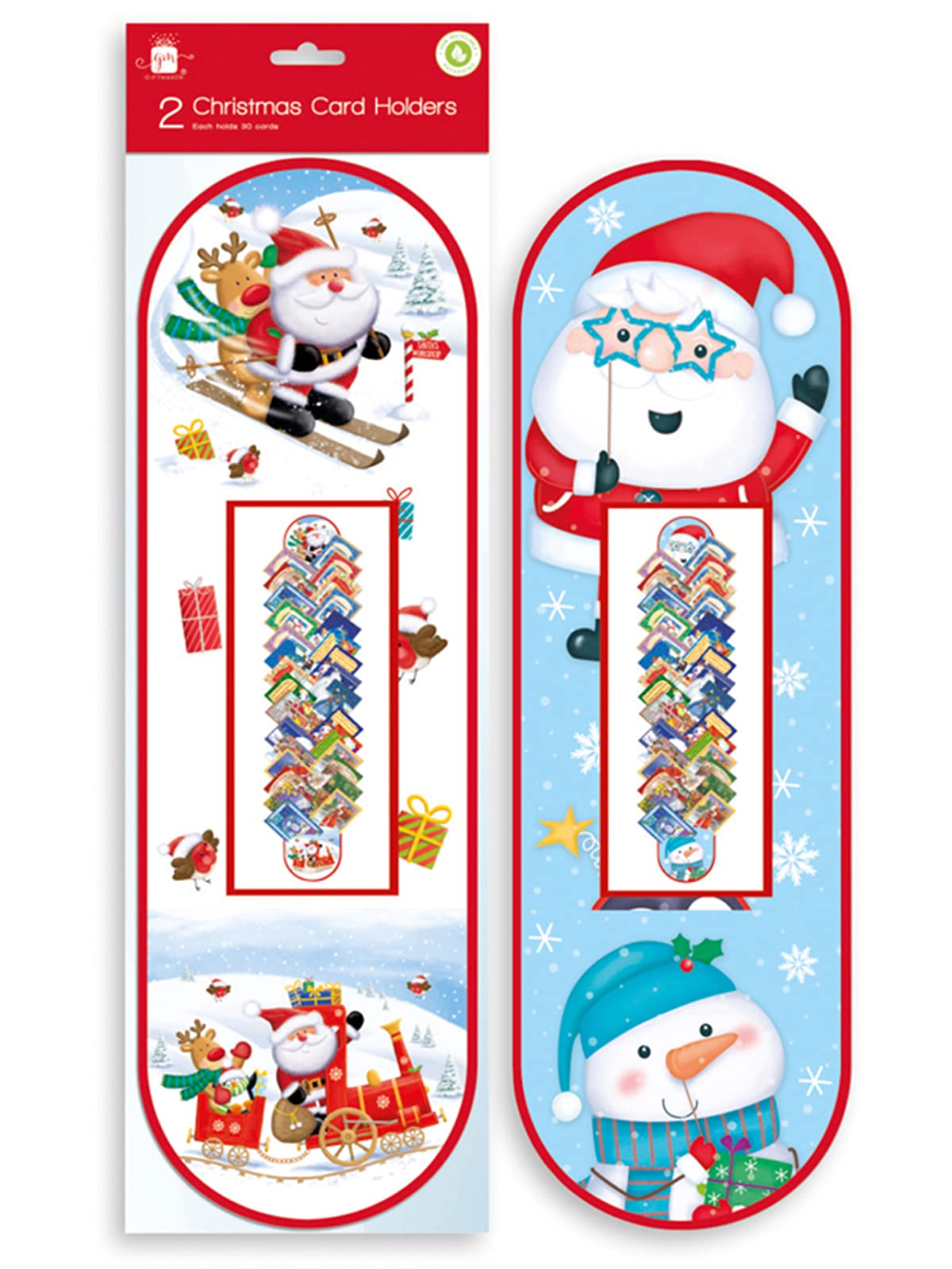 Giftmaker Pack 2 Christmas Card Holders Cartoon Santa Design 95cm