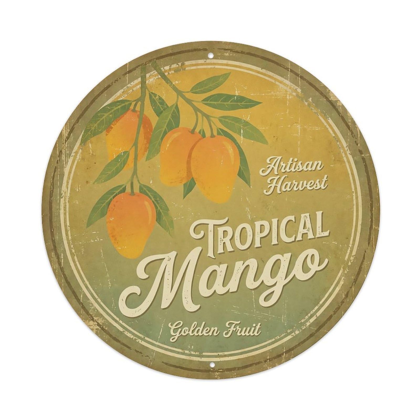 Cxhjca 8X8inch(20X20cm) Vintage Cottagecore Garden Mango Tropical Golden Metal Tin Sign