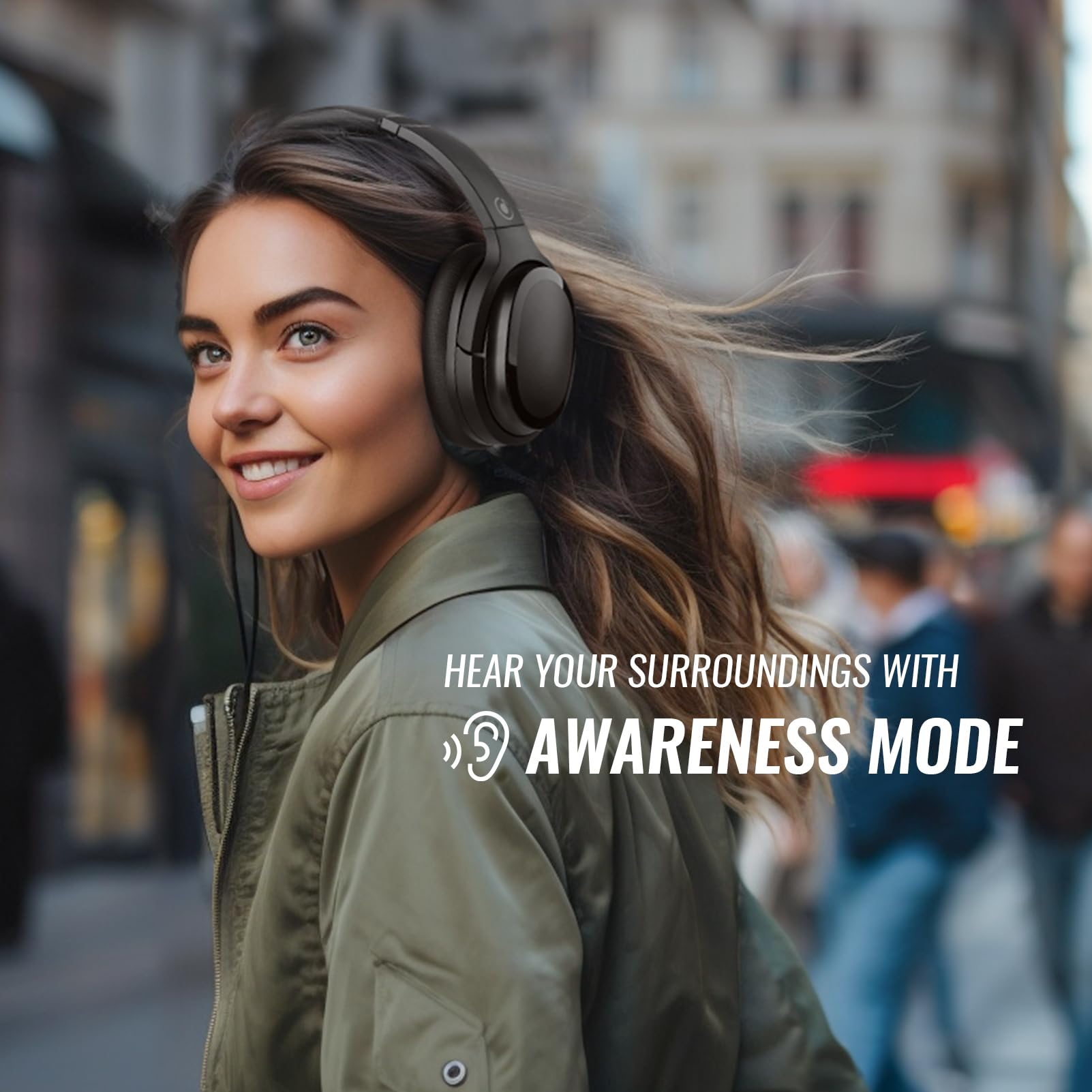 Cuffie Bluetooth ibride con cancellazione attiva del rumore, cuffie wireless over-ear, cuffie Bluetooth 5.2, suono coinvolgente, bassi profondi, 30 ore di riproduzione, nero vero