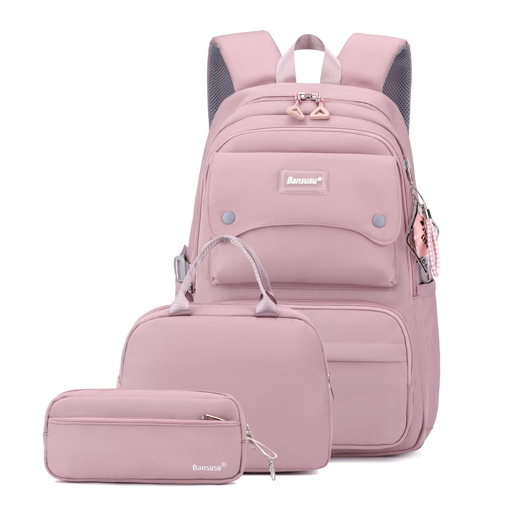 Lot de 3 sacs à dos et sac à déjeuner pour filles de couleur unie, 3 pièces - violet, 29L