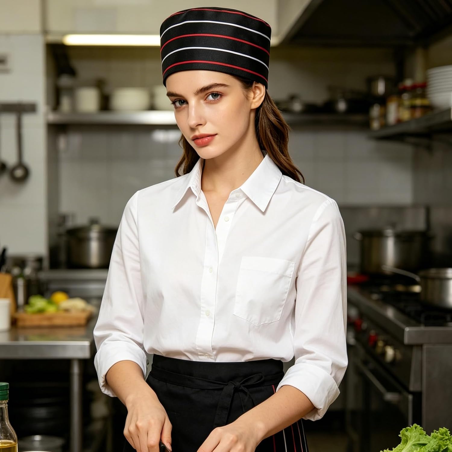 Cuisine Kitchen Dome Cap Breathable Mesh Chef Hat with Non Slip Fastener for Home Restaurants