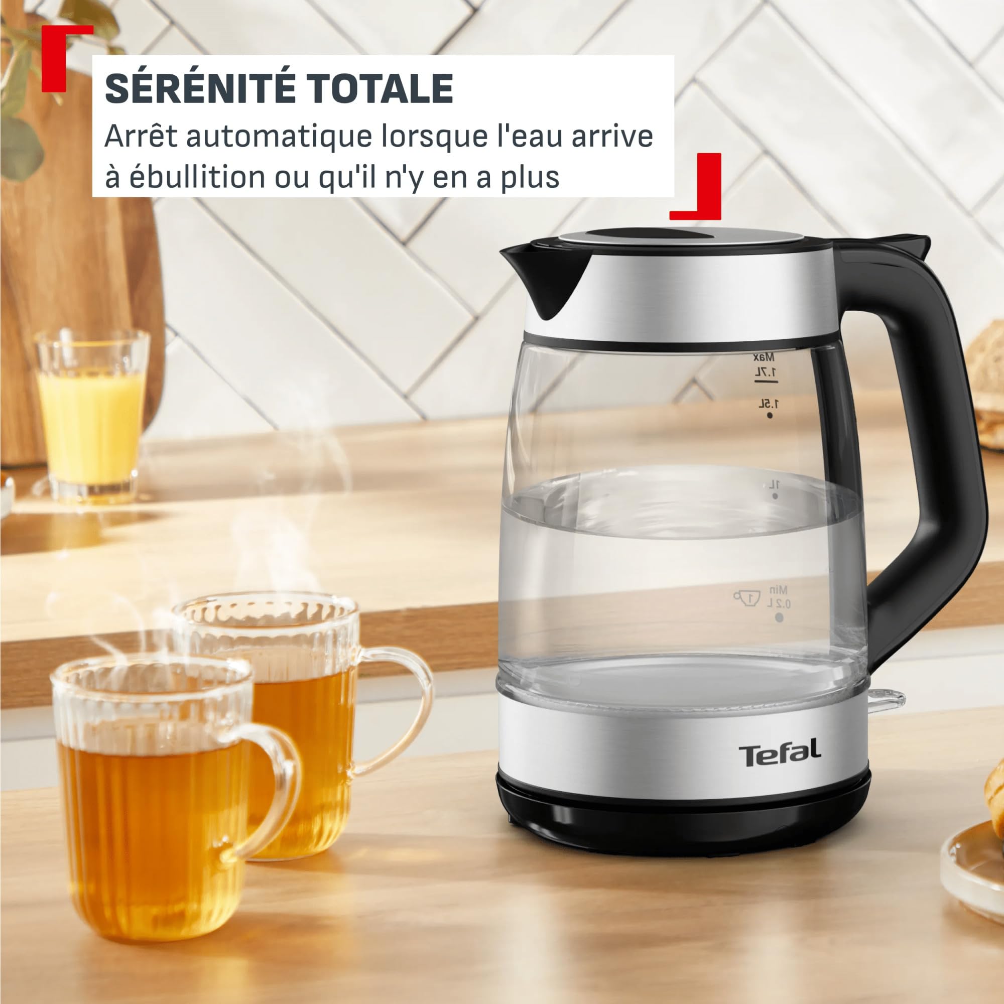 Tefal Express, Bouilloire en verre, Bouilloire électrique, Ébullition rapide, Arrêt automatique, Indicateur 1 tasse, KI6A58E0