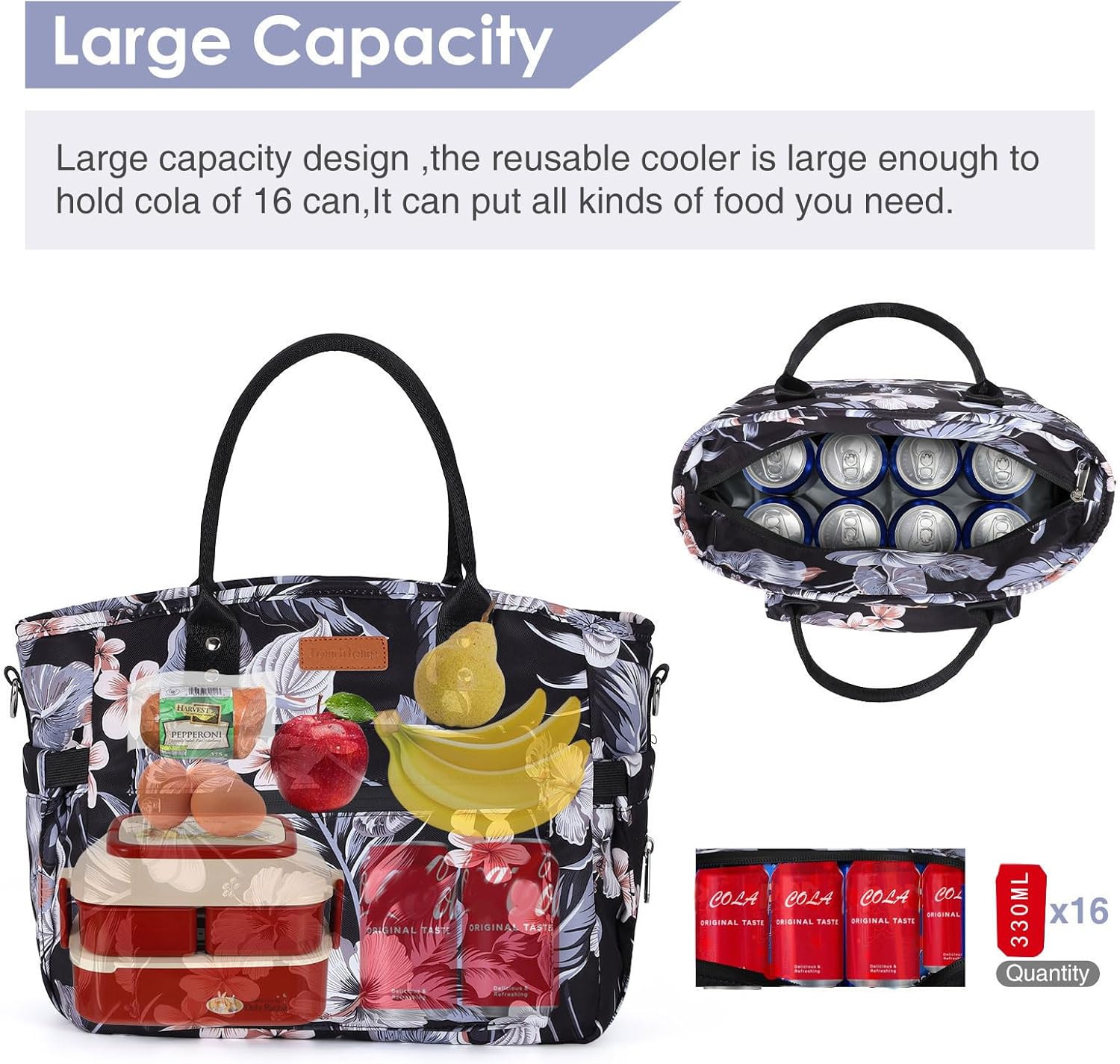 Insulated Lunch Bag for Women/Men,LeakProof Adult Lunch Box,Large Lunch Tote Bag with Removable Shoulder Strap,Portable Reusable Lunch Cooler Bag for Office Work Picnic Beach - Image 4