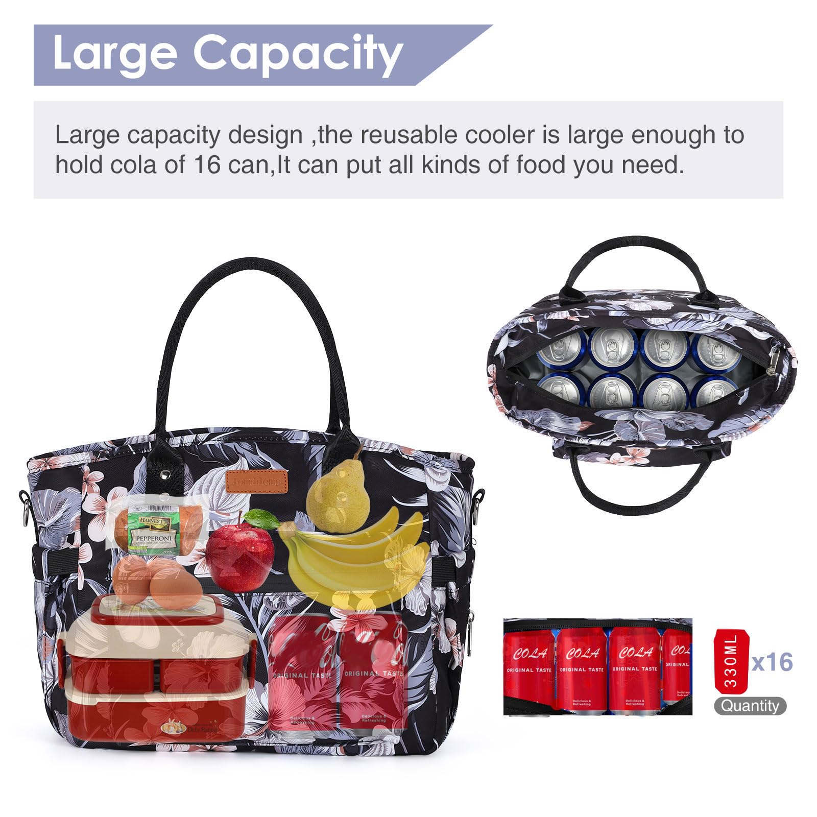Borsa termica per il pranzo per donne e uomini, a prova di perdite, borsa termica per il pranzo con tracolla, grande borsa termica per adulti, riutilizzabile, per ufficio, lavoro, picnic, campeggio