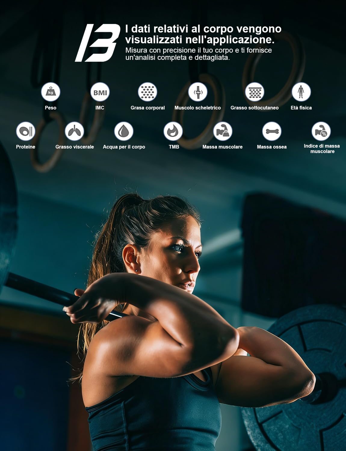 Bilancia Intelligente Impedenziometrica Bluetooth con App, Bilancia Digitale Smart per Grasso Corporeo, BMI, Peso, Massa Muscolare, Acqua Corporea, Proteine, Metabolismo Basale (BMR) - Nero