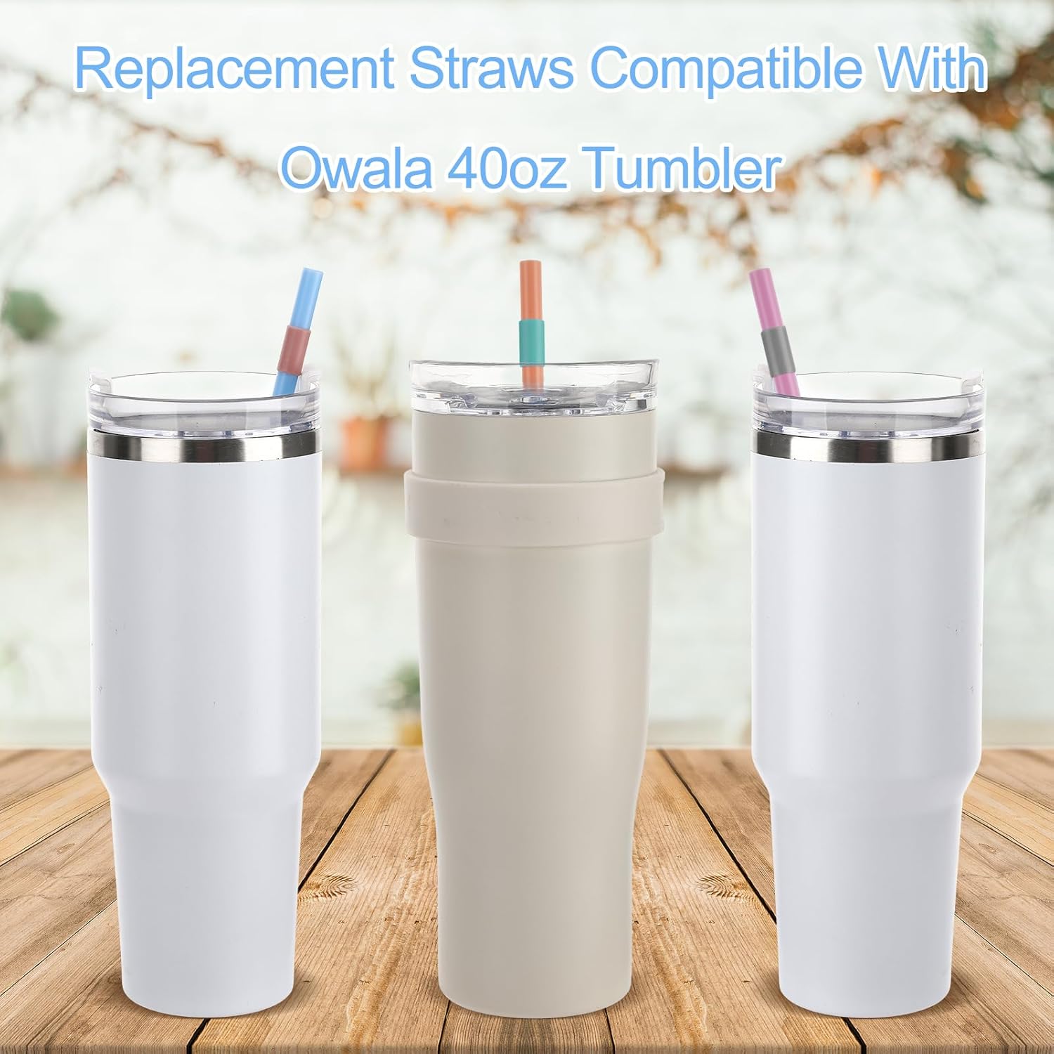 Replacement Straws Compatible with 40 oz Owala Travel Tumbler - Include 6 Pack Straws and 1 Pack Cleaning Brush (White-blue) - Image 8