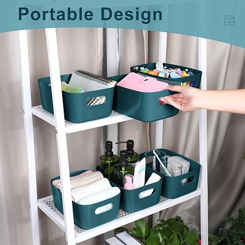 Miniatura 5 de 21 cestas de almacenamiento de plástico para despensa con asa, cestas de almacenamiento de organización de varios colores para cocina, baño,