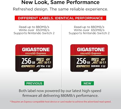 Designed for Switch 2GIGASTONE 256GB microSD Express R/W 880/650MB/s SDXC Memory Card SD 2.0 3.0 5.0 7.1 UHS-I UHS-II, Action Camera Drone V30 U3, SD Adapter and USB-C Reader 5-Years Data Recovery
