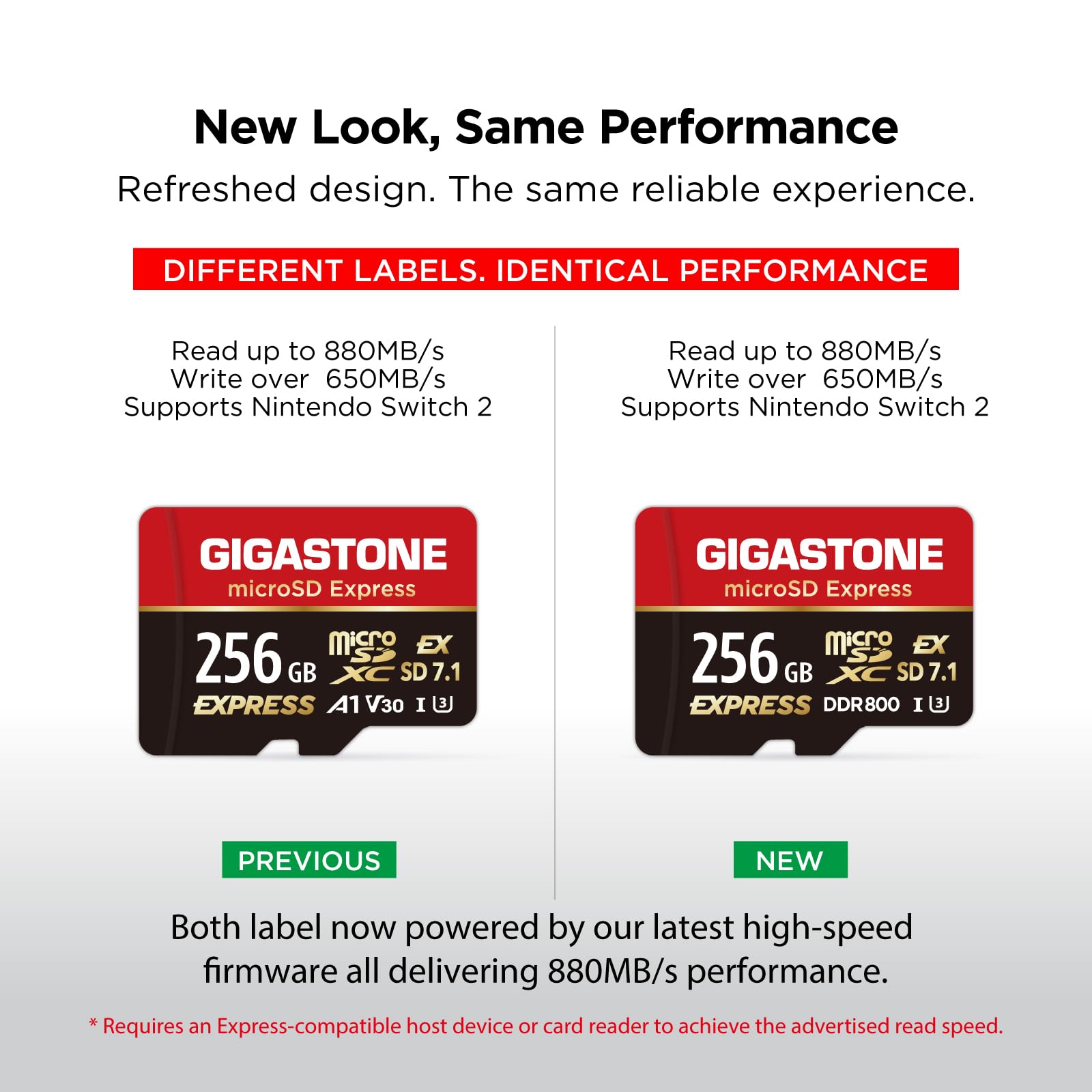 【Progettato per Switch 2】GIGASTONE microSDXC Express 256 GB, R/W fino a 880/650MB/s, compatibile con Nintendo Switch 2, fotocamera professionale, A1 V30 U3, con adattatore e lettore di schede USB-C