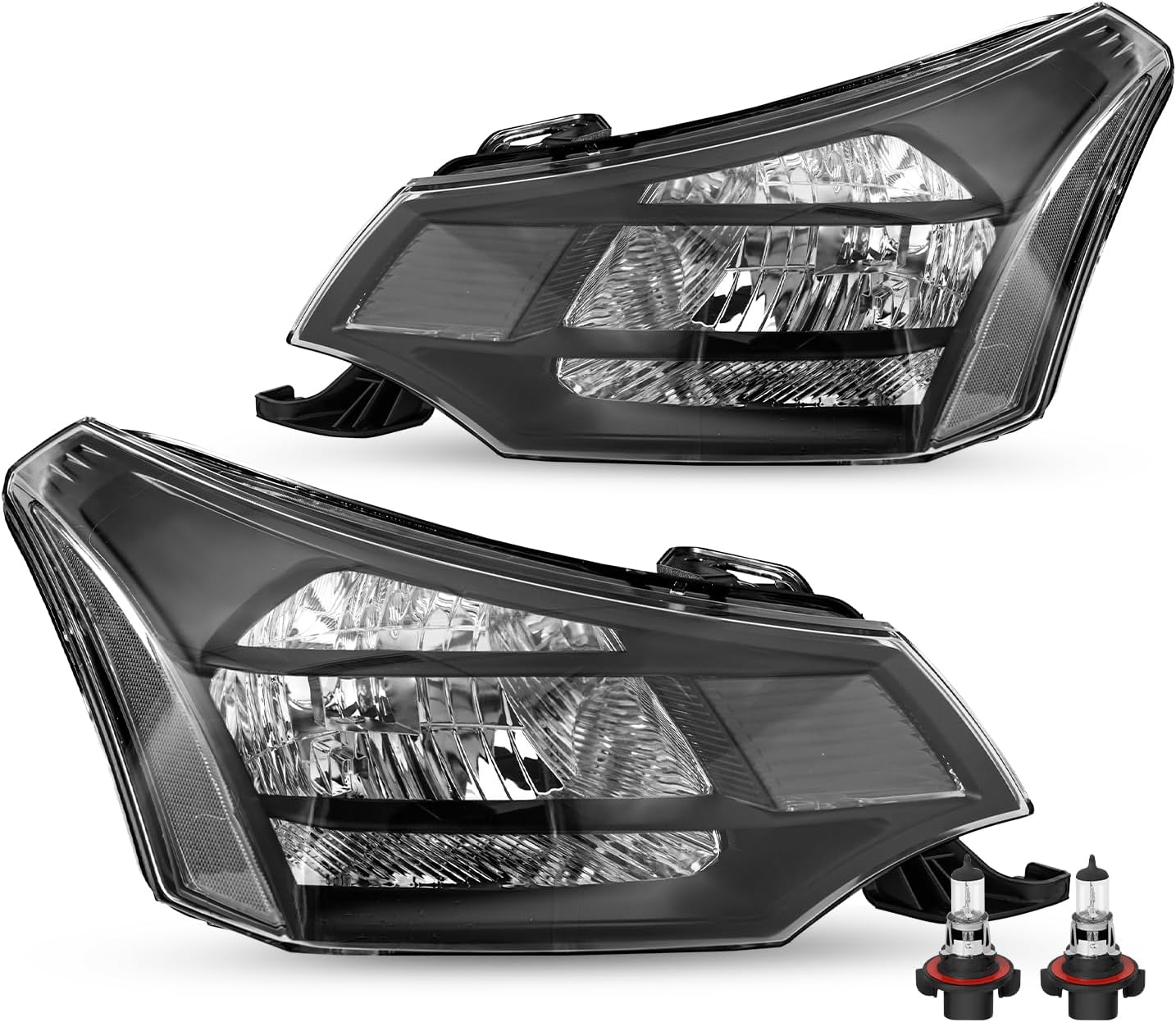 TUSDAR Headlight Assembly Set Fit for 2008 2009 2010 2011 Ford Focus Front Headlights S | SE | SES | SEL Passenger & Driver Side (Chrome Housing with Amber Reflector)