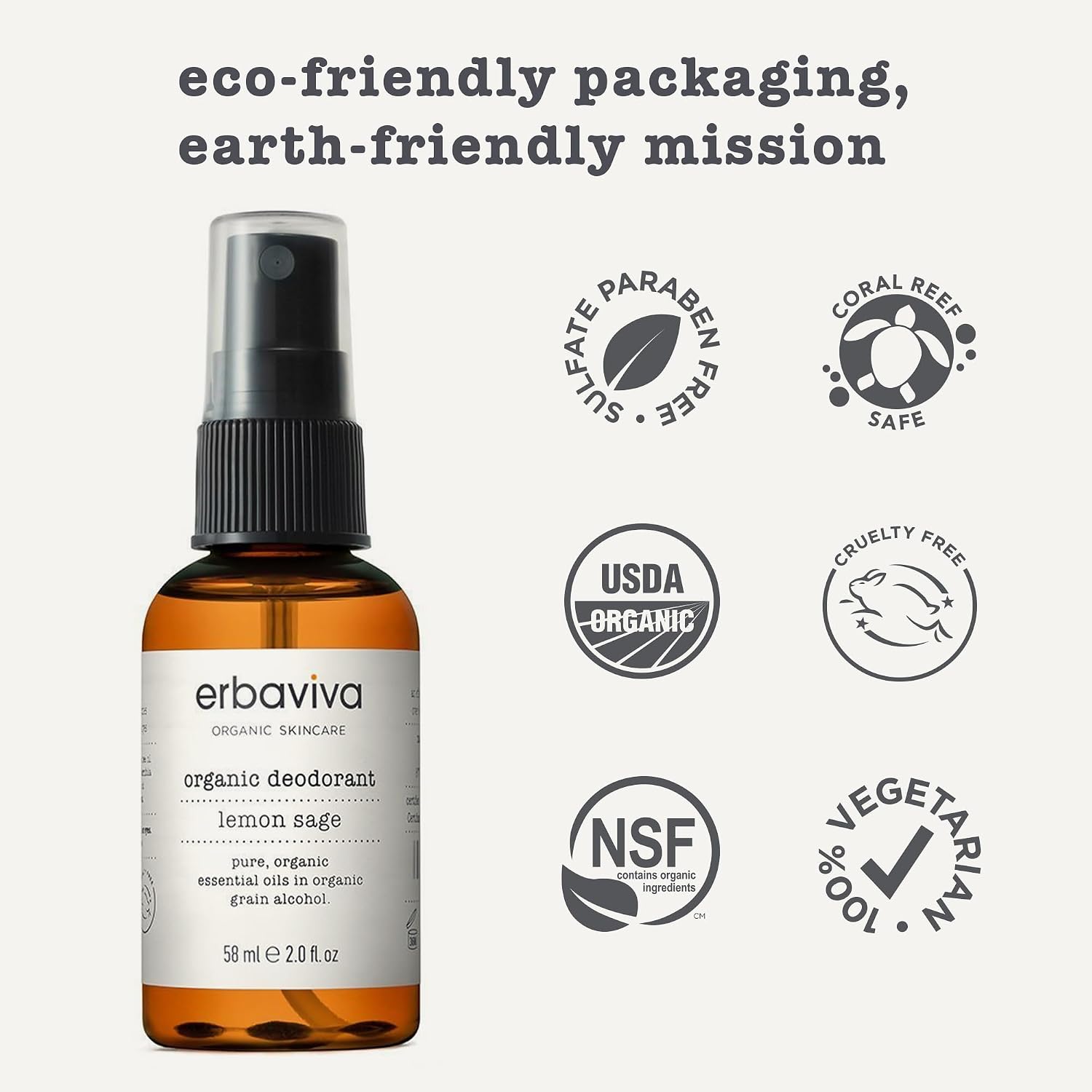 erbaviva Organic Deodorant, Lemon & Sage, 2 Fl Oz (Pack of 2)