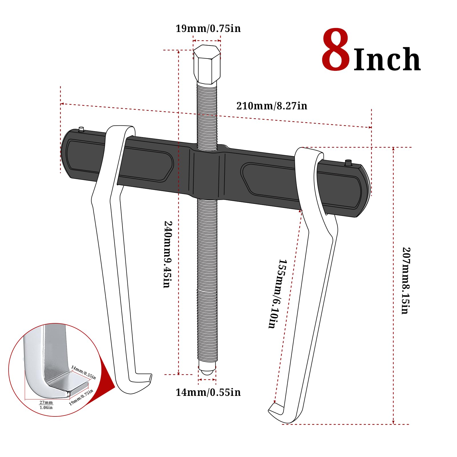 BILITOOLS Extractor de engranajes de 2 mandíbulas de 8 pulgadas, externo interno para la extracción de poleas rodamientos y engranajes | Interno externo reversible para volante, engranajes y poleas