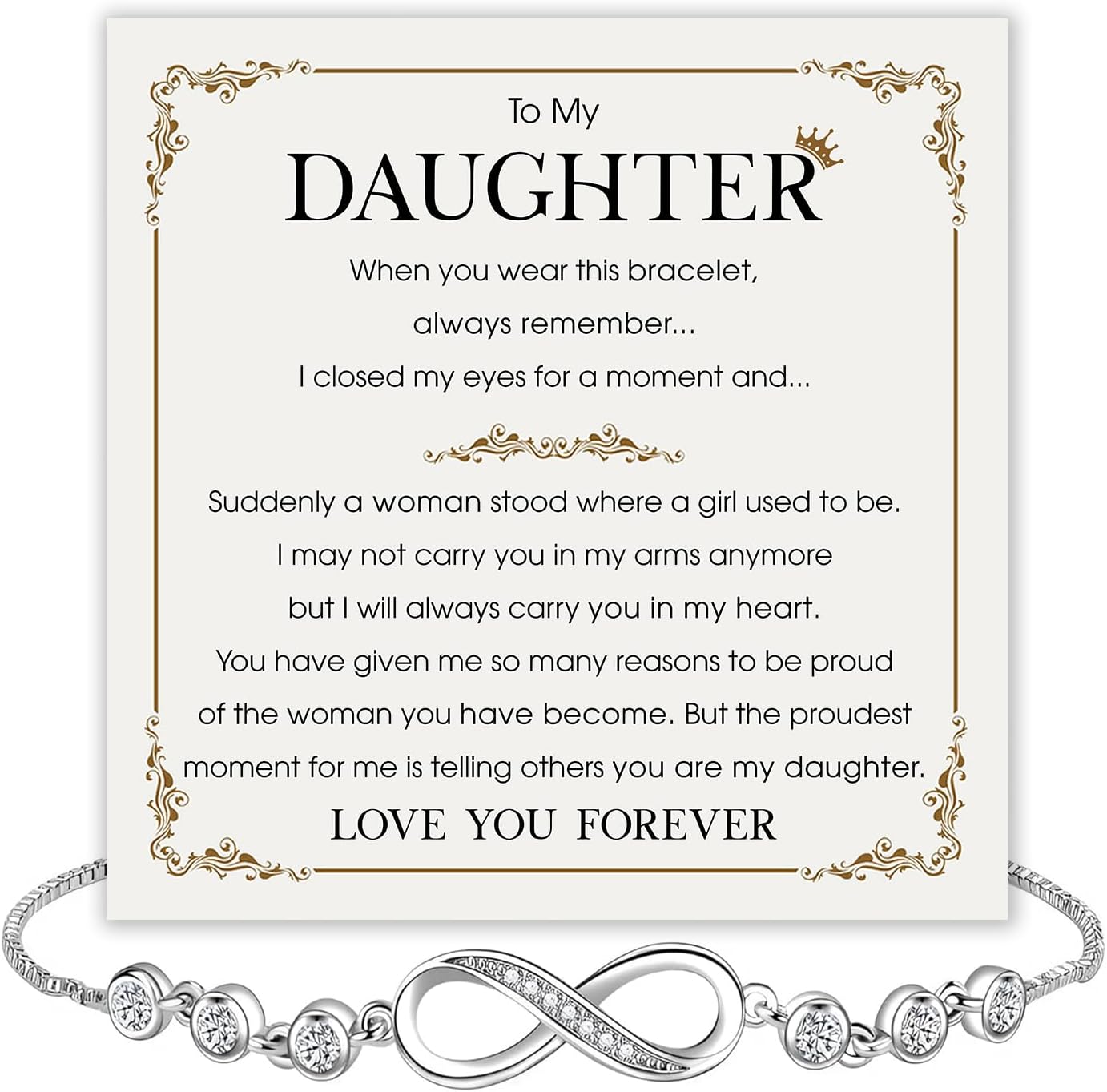 To My Daughter Bracelet From Mom & Dad With Heartfelt Message & Elegant Box, Jewelry Gift For Women From Mother Father On Graduation, Birthday, Wedding, Christmas & More