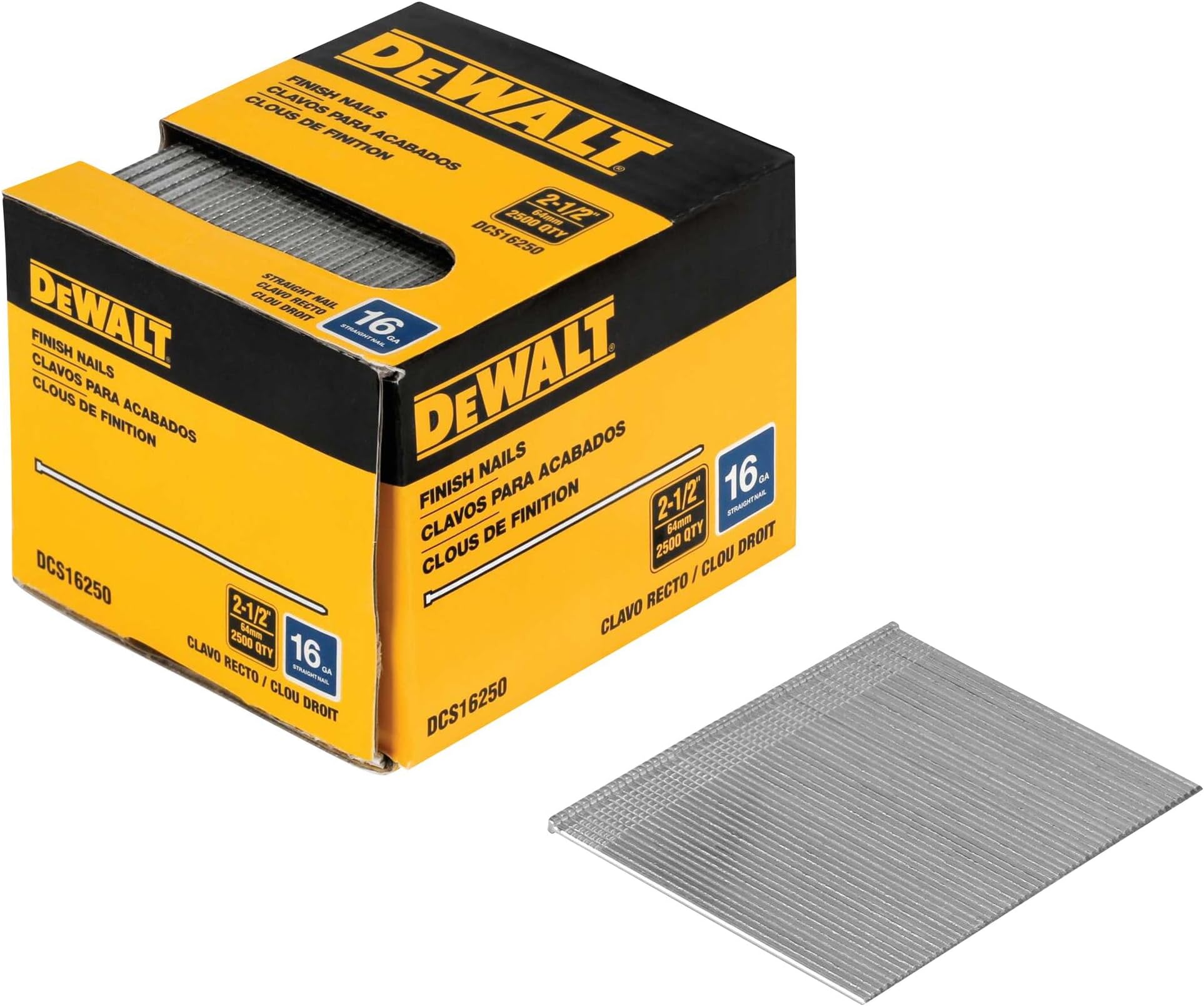 DEWALT Finish Nails, 2-1/2-Inch, 16GA, 2500 Count (Pack of 1)(DCS16250)