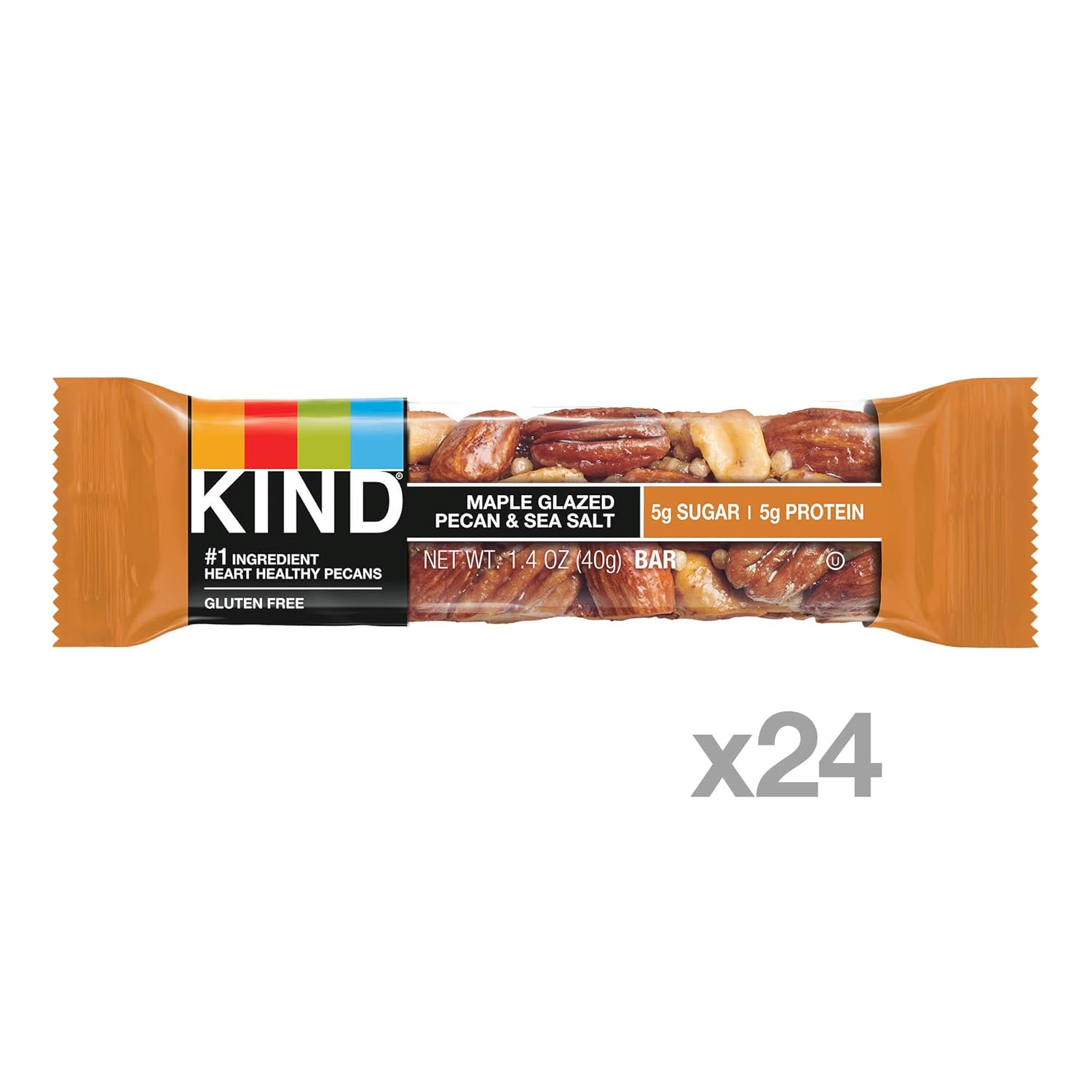 KIND Nut Bars, Maple Glazed Pecan and Sea Salt, 1.4 Ounce, 24 Count, Gluten Free, 5g Sugar, 5g Protein