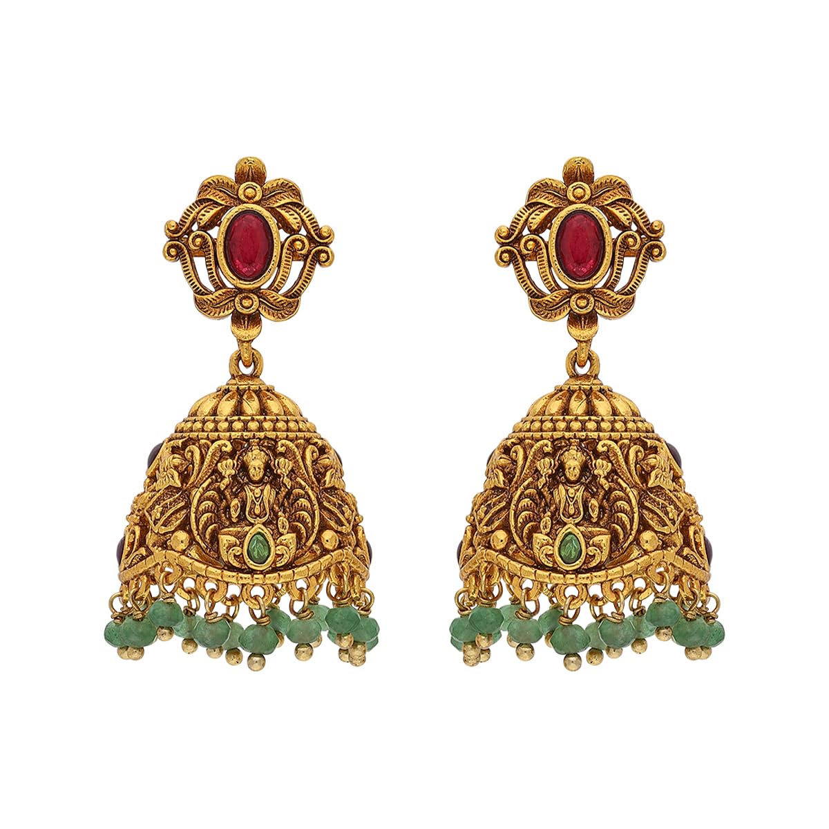 Fashion Jewellery ruby-green gold polished copper antique jhumka earrings, Best for festive & Special Occasion - 448694-image-38