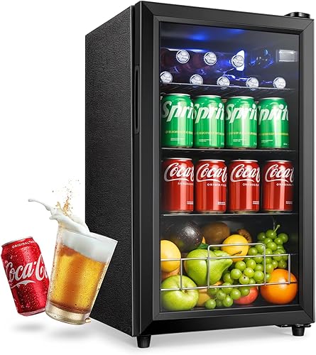 Refrigerador y enfriador de bebidas de 2.6 pies cúbicos, refrigerador con puerta de vidrio templado, refrigerador para 126 latas de vino, cerveza y