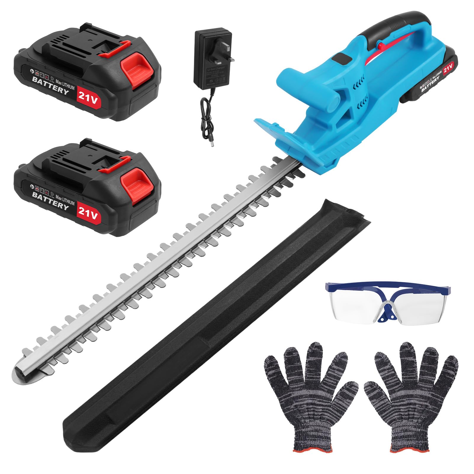 Hedge Trimmer Cordless,52cm Laser-Cut Diamond Hedge Cutter with 21v Battery & 2 Batteries,Lightweight Hedge Trimmer Cordless 2kg,2400 Cuts/Min,45° Adjustable,Safety Lock,Anti-Vibration for Gardeners