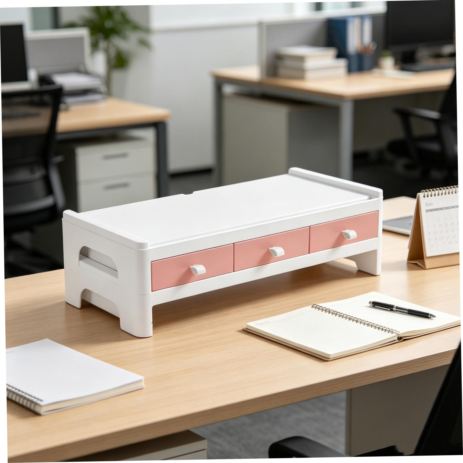 Rialzo Schermo Scrivania Rosa in Plastico Supporto Fisso | Organizzazione Classificata per Stationery e Cosmetici, Uso Domestico, per Studenti e Appassionate Makeup