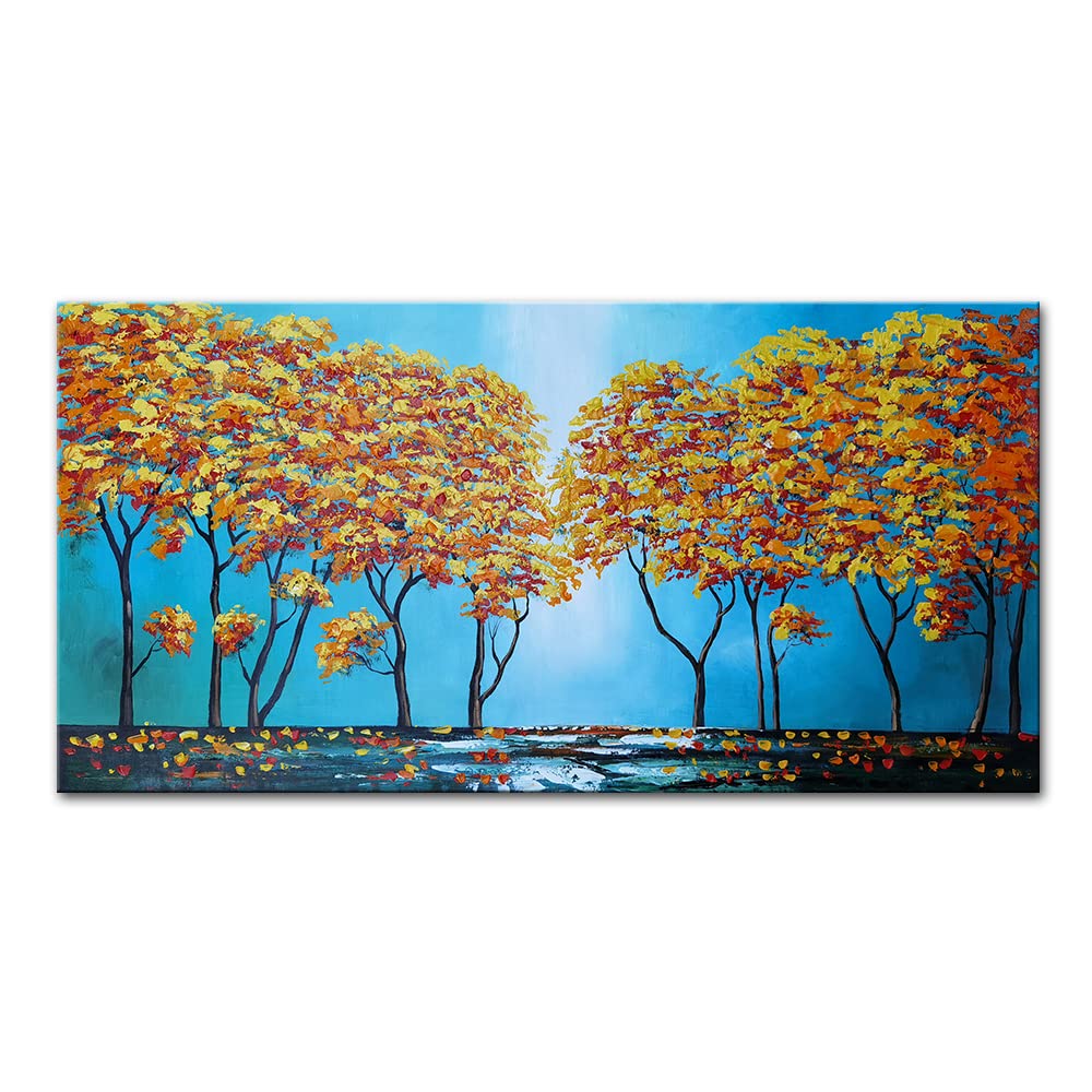 Mintura Obra de arte pintada a mano con el bosque amarillo, arte de pared para sala de estar, lienzo acrílico, decoración de hotel, pinturas al óleo sobre lienzo (120 x 240 cm sin marco)