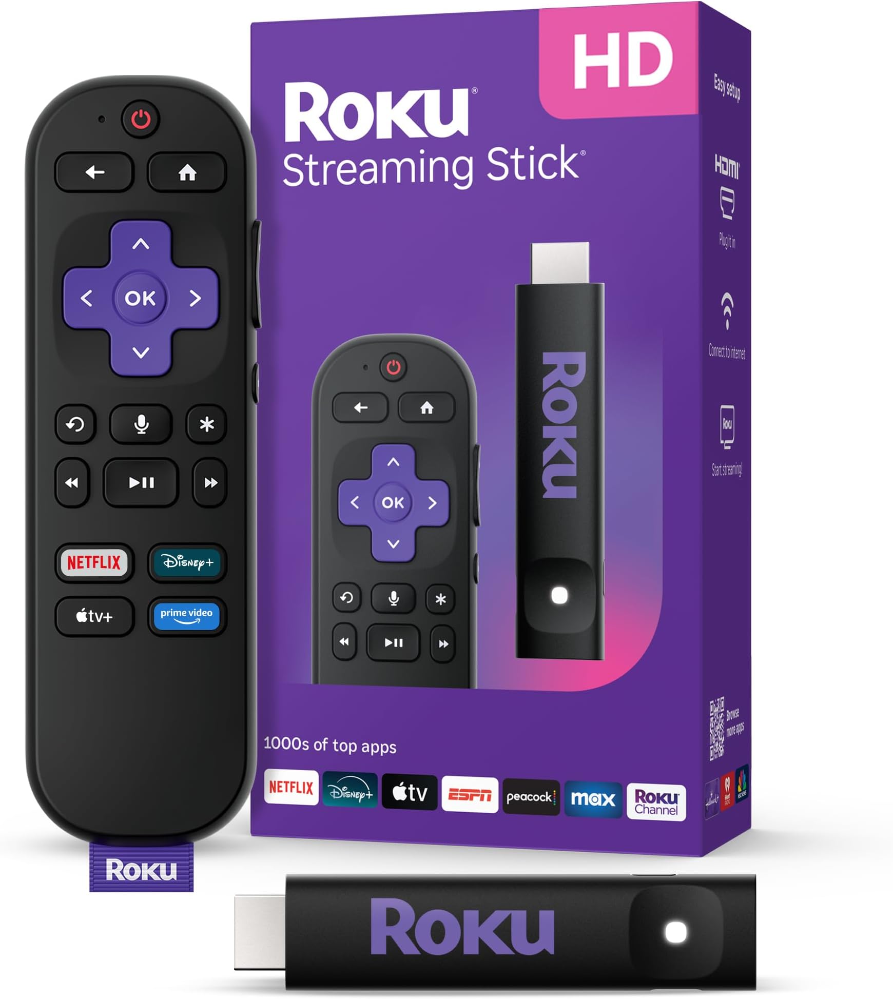 Roku Streaming Stick HD 2025 — HD Streaming Device for TV with Roku Voice Remote, Free & Live TV
