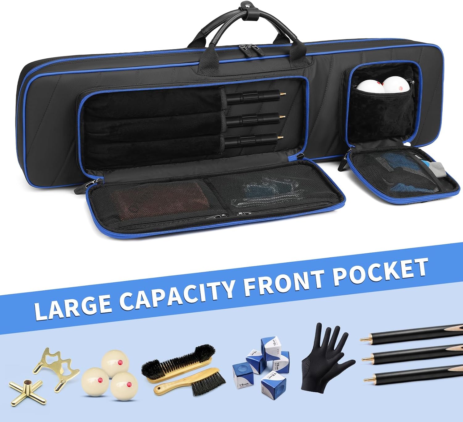 Pool Cue Case, 3x4 / 5x5 Pool Stick Bag with Multiple Accessory Pockets image 3