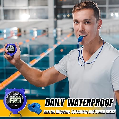 Vista 5 de 48 piezas cronómetro digital temporizador de plástico silbato a granel para entrenadores deportivos, árbitro, reloj impermeable con temporizador