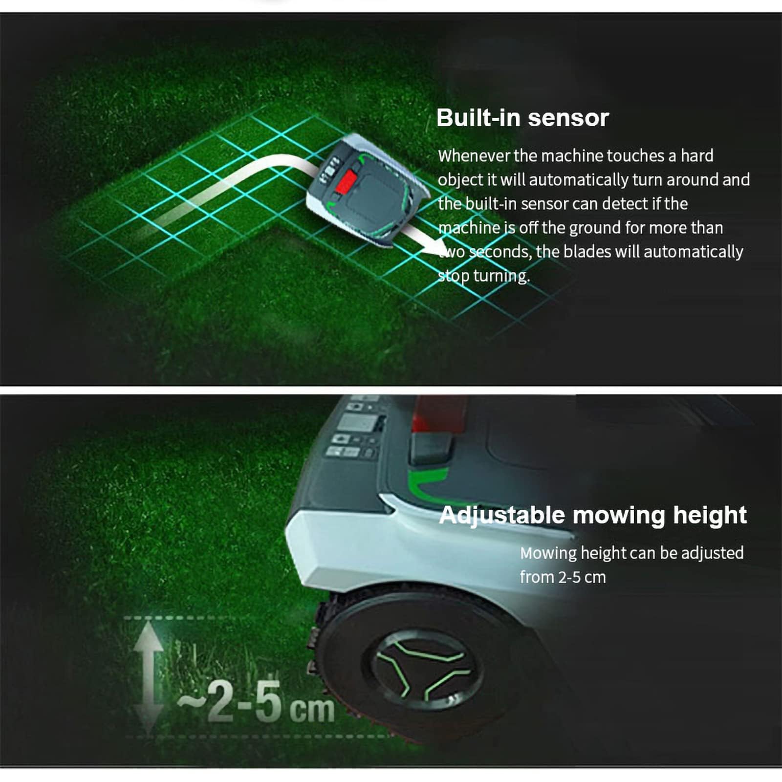 Tosaerba robotizzati Automatici, Robot da Giardino Intelligente telecomandato per Prati Fino a 1500 m², Larghezza di Taglio 19 cm, Altezze di Taglio 2,5-5,5 cm,Natural