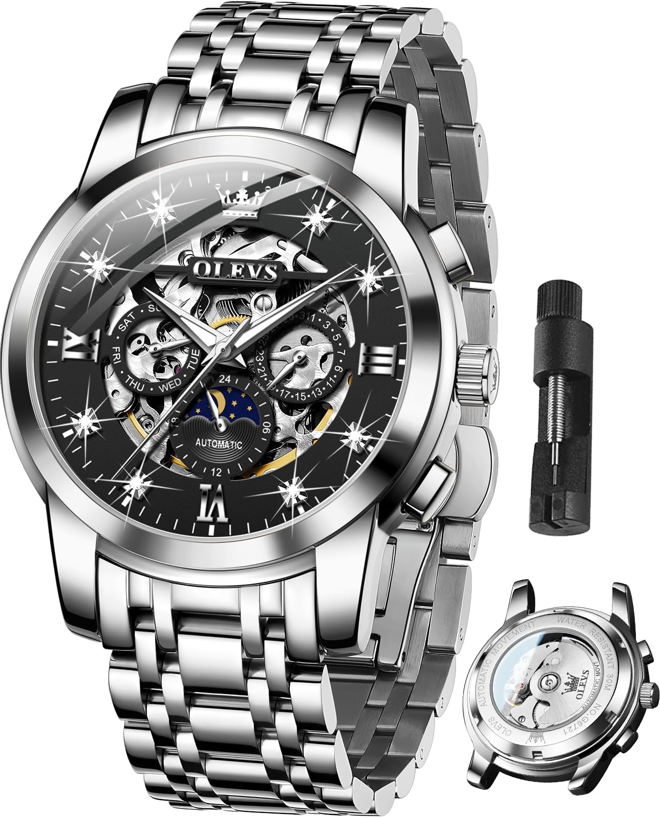 OLEVS Ladies Luxury Gold Silver Stainless Steel Quartz Watch Waterproof Date