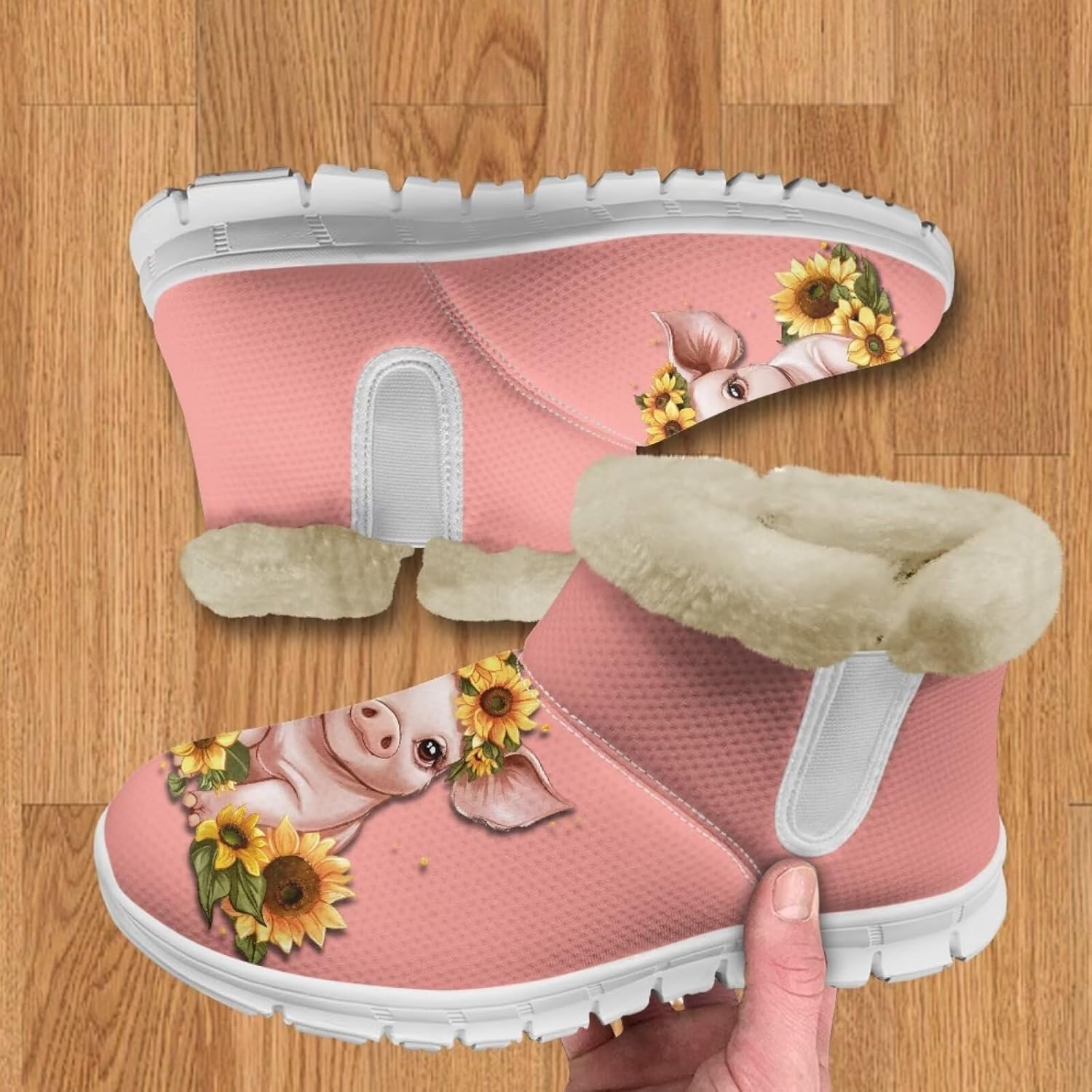 chaqlin Cute Pig Snow Boots Winter Warm Boots Flat Heels Anti Slip Wide for Women Resistant Cold Weat Boots Lightweight Flannel Plush Fur Lined Comfy Boots Casual Outdoor