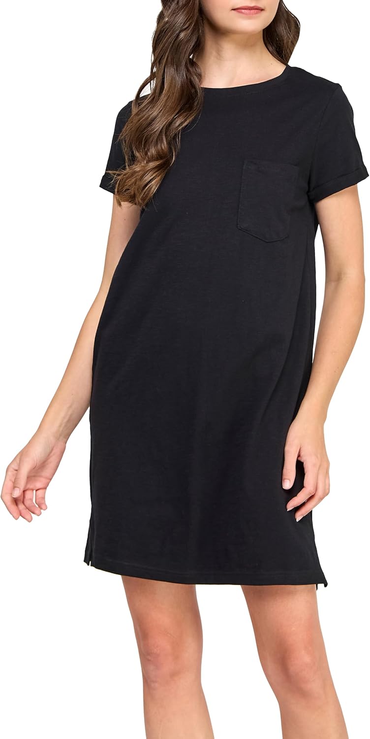 GREEN VOYAGE Women's GOTS Certified 100% Organic Cotton Slub Pocket Loose Fit T Shirt Dress - Image 2