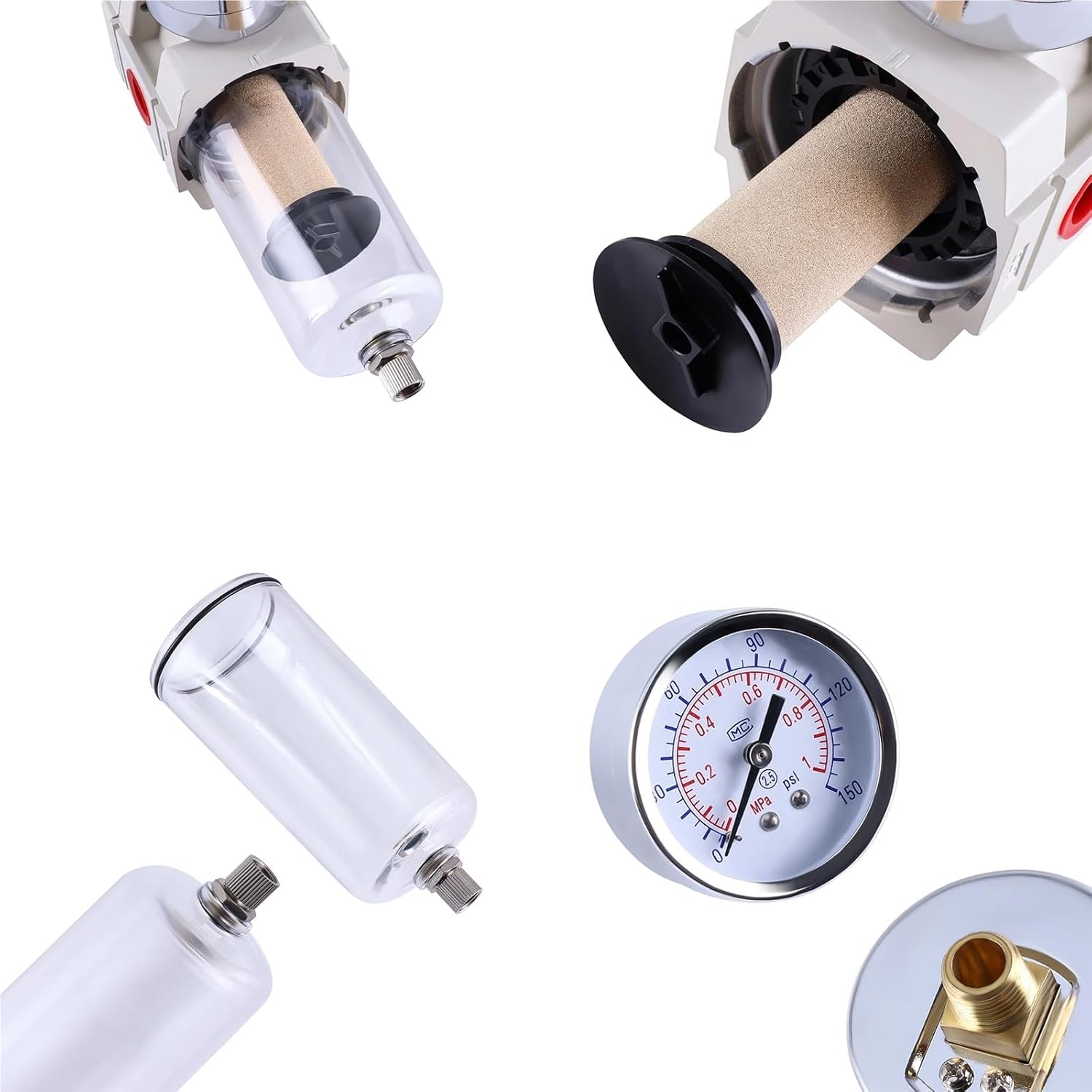 Pneumatic Filter Regulator AW2000-02 AW4000-04 Pneumatic Valve Pneumatic Compressed Air Filter Regulator with Gauge Air Tool(Manual Drain 1l4NPT)