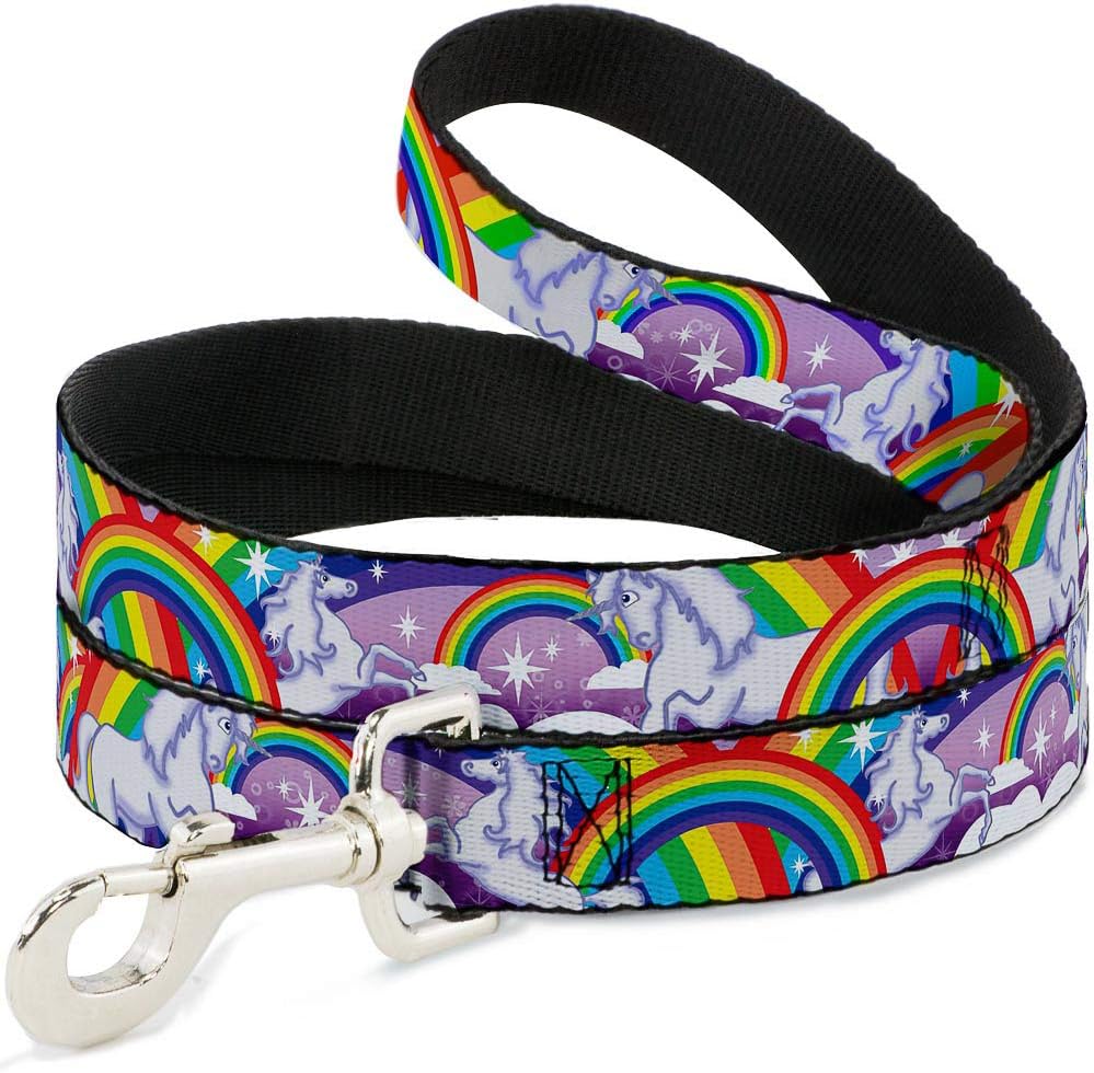 Buckle-Down Pet Leash - Unicorns in Rainbows w/Sparkles/Purple - 6 Feet Long - 1" Wide