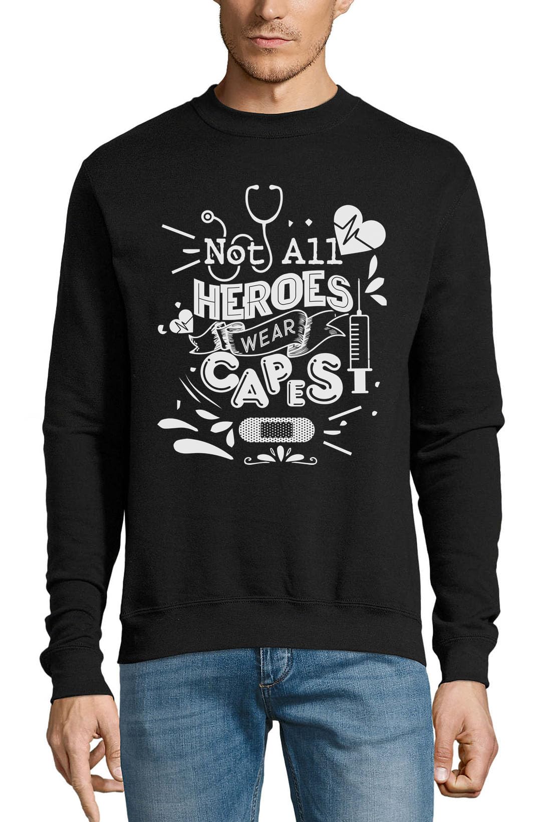 Not All Heroes Wear Peleryny Pielęgniarka Lekarz Logo Bawełniany Sweter Bluza Sweter Sweter Sweter Czarny