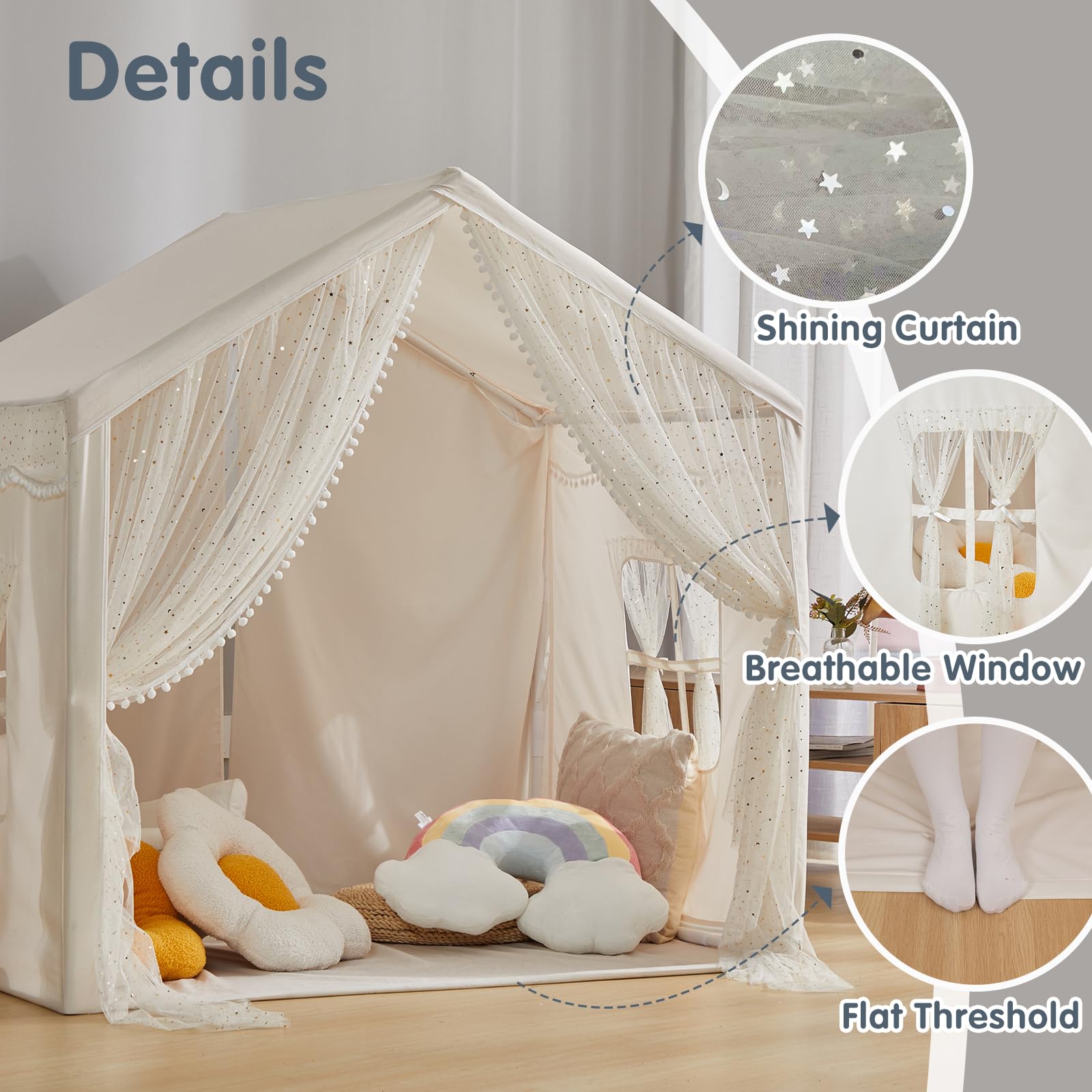Kids Play Tent, Play Tent for Toddlers Age 3-12, Indoor Playhouse with Carry Bag, Safe PVC Frame & Breathable Cotton Canvas - Image 4