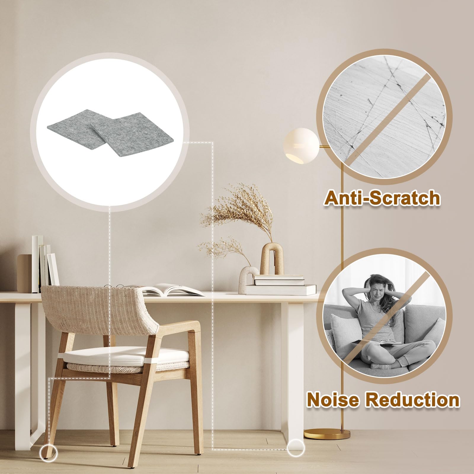 QUARKZMAN Almohadillas De Fieltro para Muebles 48Pcs 5.12" x 5.12" con Adhesivo Antideslizantes Protectoras De Patas De Silla para Proteger Pisos De Madera Color Gris