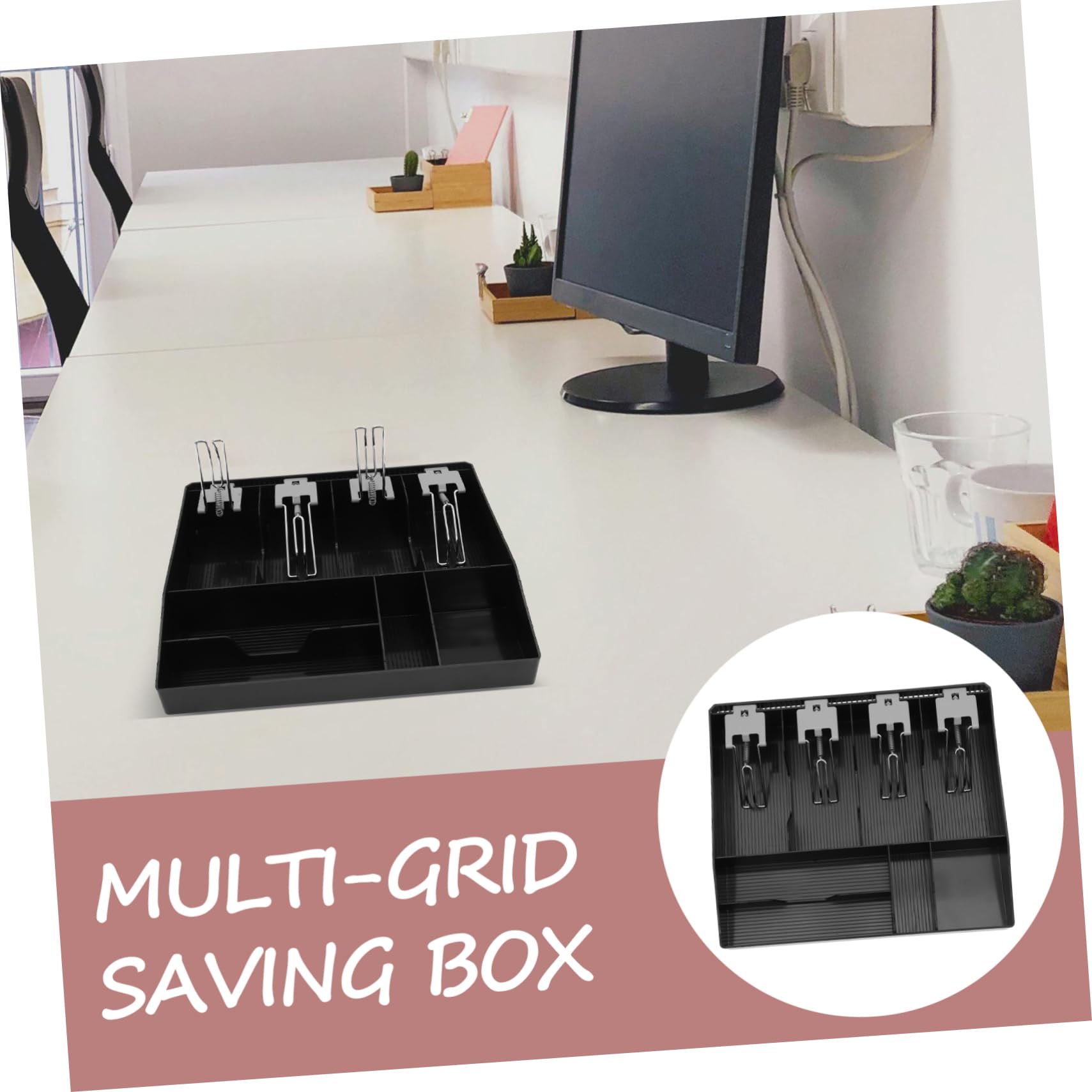 Gadpiparty Kassenbox Schwarze aus Abs und Metall Geldkassette mit Drei Scheinfächern und Drei Münzfächern mit Praktischem Clip für Einzelhandel und Verkaufsstellen