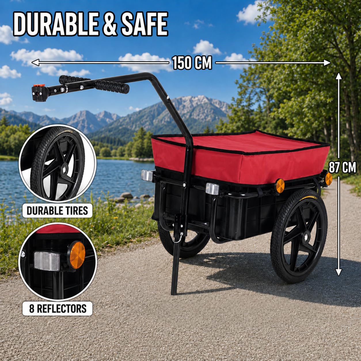 SAMAX Remolque de Bici Bicicleta Cesta Extraible Rueda Neumaticos Remolque de Transporte para Carga