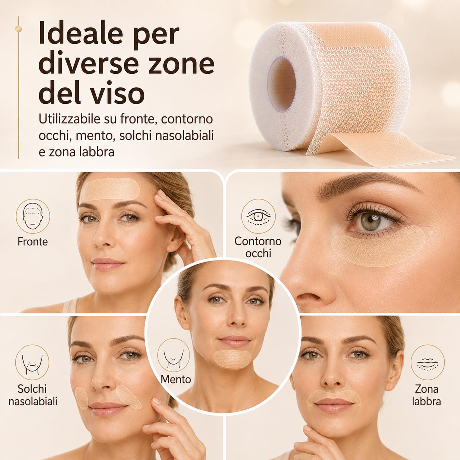 Nuvee Patch Antirughe in Silicone – Trattamento Viso, Collo e Décolleté, Idratante, Levigante, Riutilizzabile, per Rughe e Linee Sottili