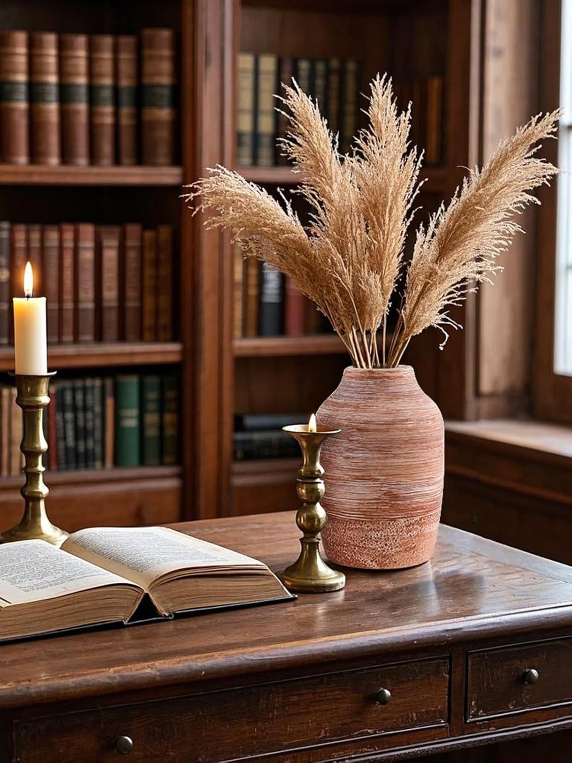 Ceramic Rustic Vase Set of 2 Neutral Terracotta Vases,Farmhouse Decor Cotta Vase Pottery Decorative Flower for Home Table Living Room Table Shelf Entryway Decor