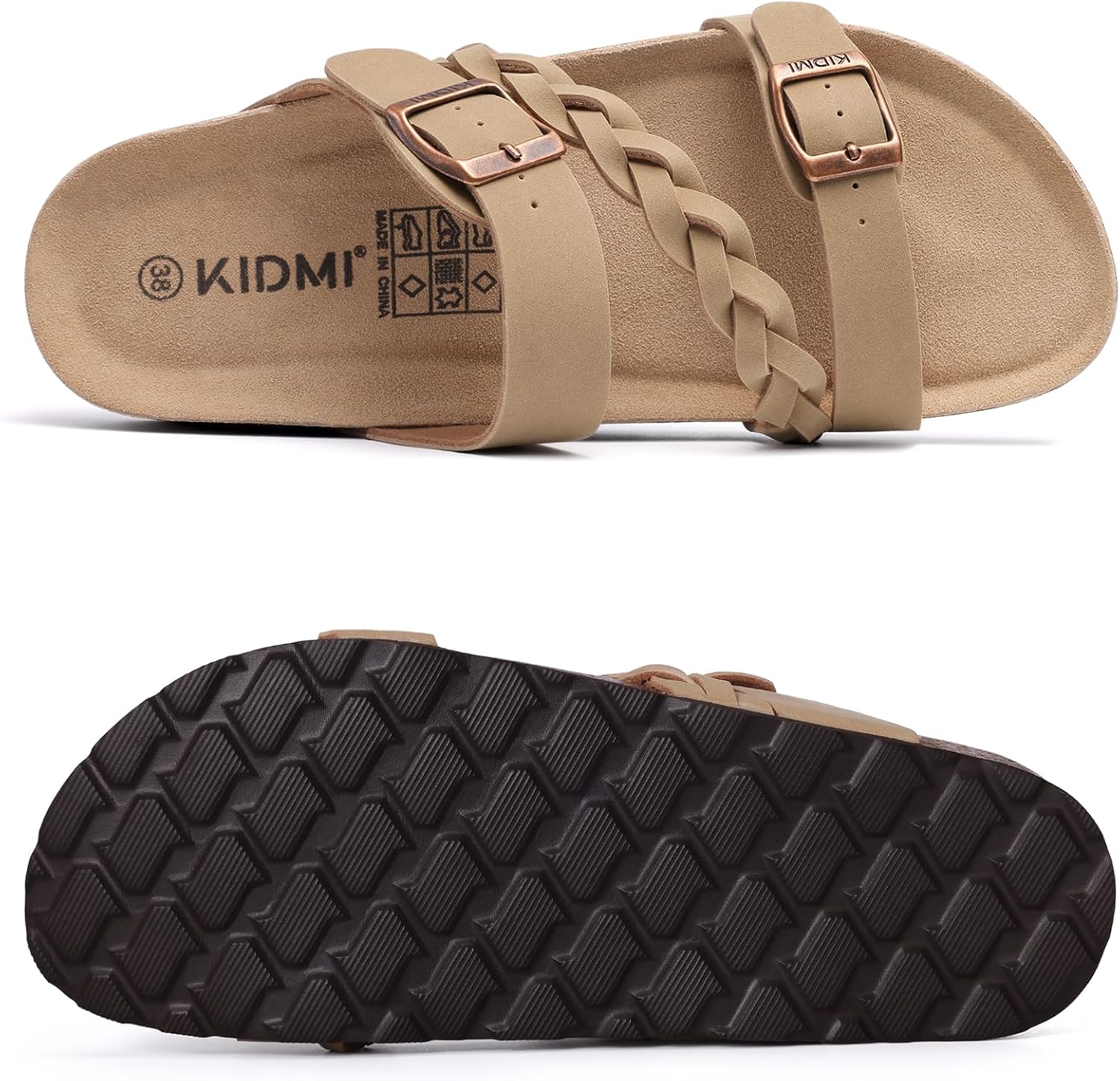 KIDMI Women's Cork Footbed Sandals with Arch Support Comfortable Slip-On Slide Sandals With Adjustable Buckle for Summer - Image 6