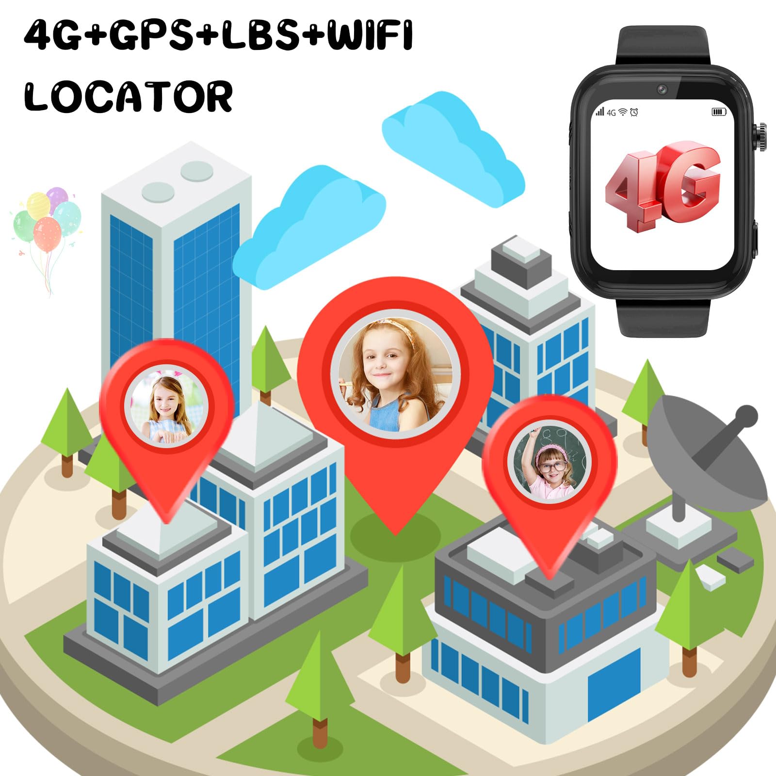 OKYUK Smartwatch Kinder mit Telefon und GPS, 4G Videoanrufe/Voice Chat/SOS/Schulmodus/SMS/Wecker, Kinder Smartwatch mit Schrittzähler Schlafen, Geschenk für Mädchen Junge (T45 Schwarz)