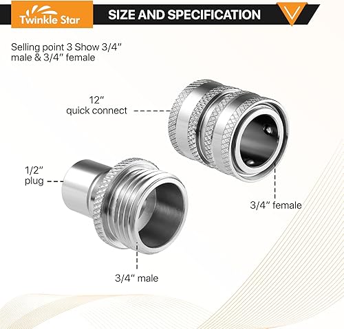 Miniatura 3 de Twinkle Star Juego de adaptadores para lavadora a presión, kit de desconexión rápida de acero inoxidable, M22 14 mm conexión rápida giratoria a