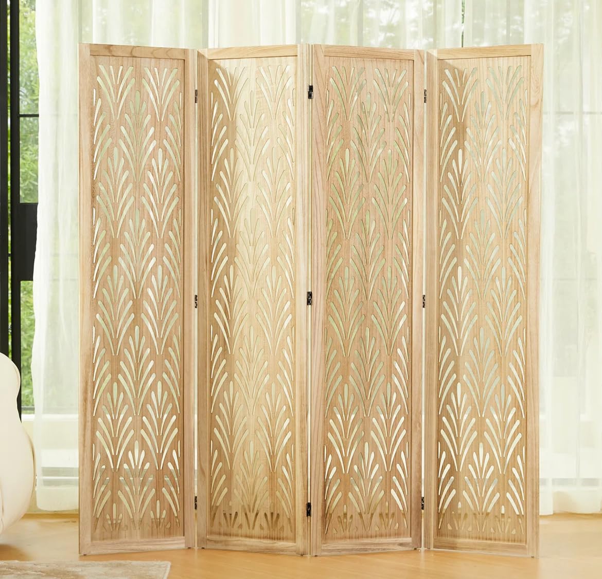 CASA CRAFT Wooden Room Partition Screens for Bedroom,Living Room, Privacy Divider, Freestanding Folding Panels for Changing Room 6 feet 4 PNL Each panl Size 72 x 20 in (Teek Brown)