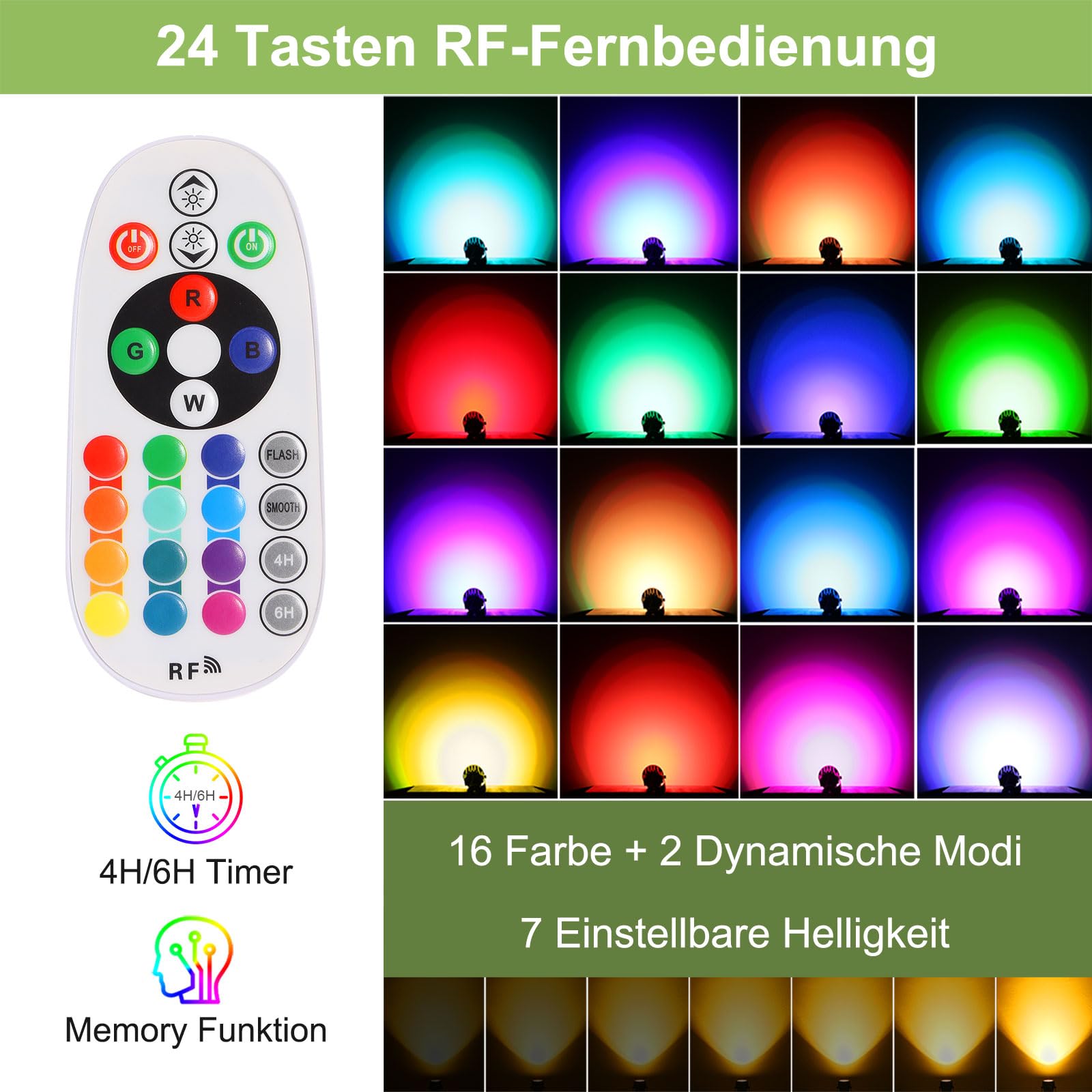 RGB Gartenleuchte 21m 6er Bunt Gartenstrahler mit Strom Erdspieß 12V 3W 1800lm Farbig Gartenbeleuchtung IP65 Wasserdicht LED Gartenlampe mit Fernbedienung Timer für Garten Rasen Yard Zaun